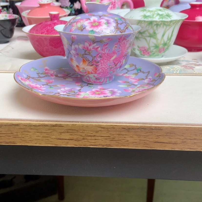 【闪购商品】安***凤凰玉兰紫地盖碗壶承一套