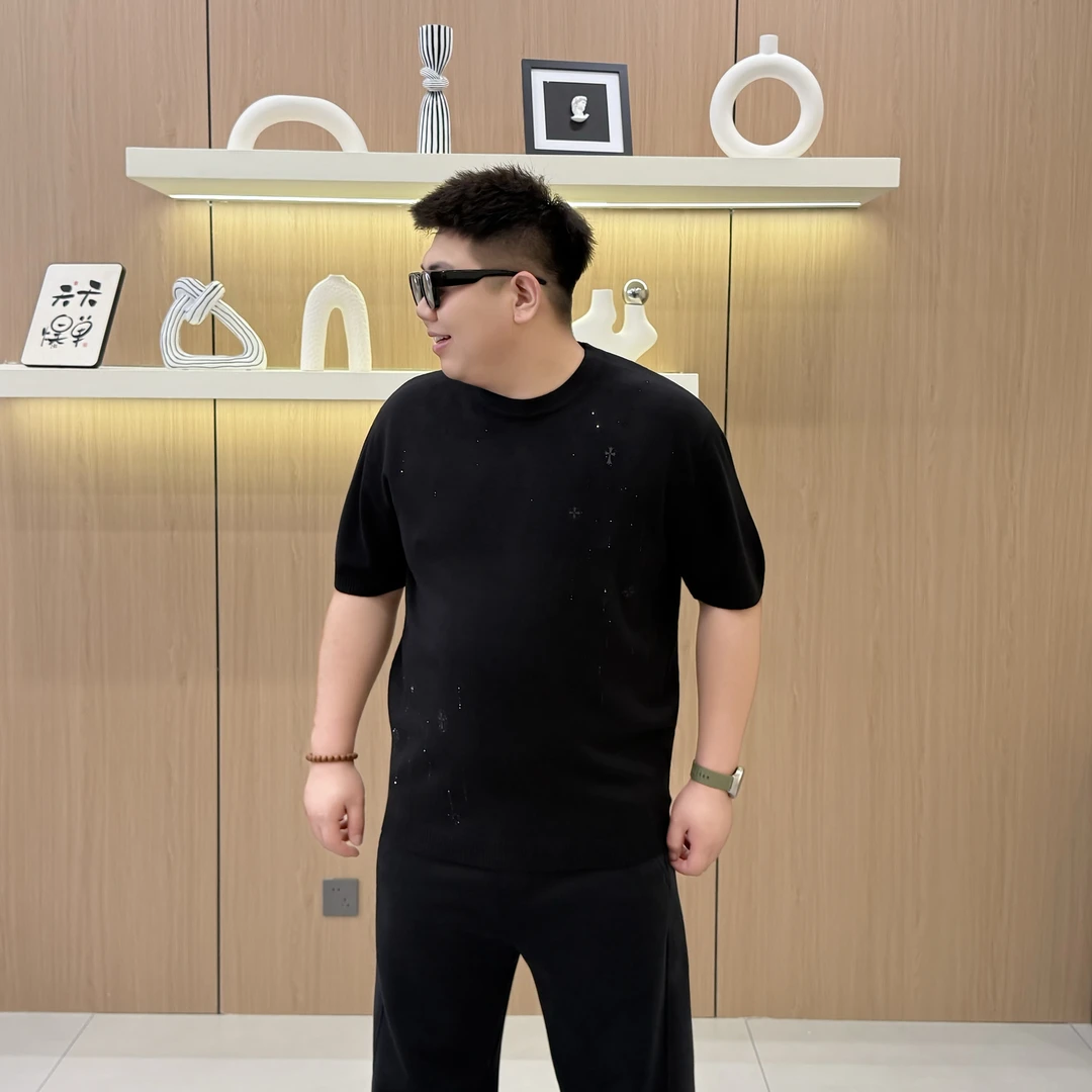 大码男装  奥钻 烫钻 潮流毛衣短袖8895