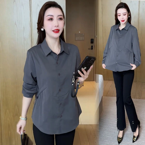 衬衫女2025春季新款时髦洋气遮肚子抽绳收腰减龄休闲气质百搭上衣