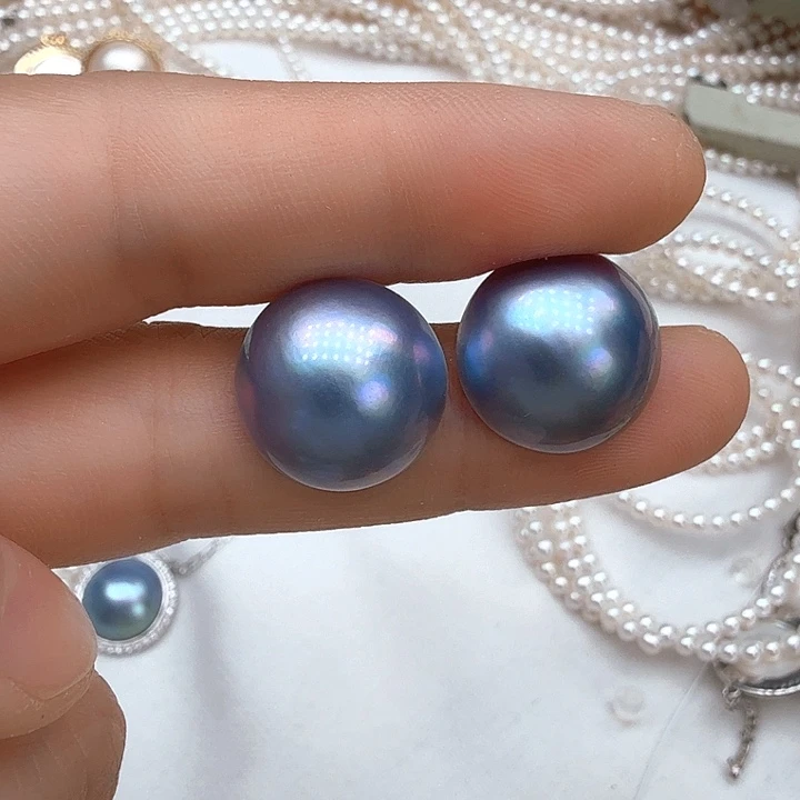 耳饰银S925镶嵌拼合珍珠（马贝珠）