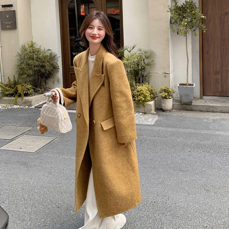 爆款双面毛呢大衣女中长款2025秋冬新款韩版过膝直筒呢子外套