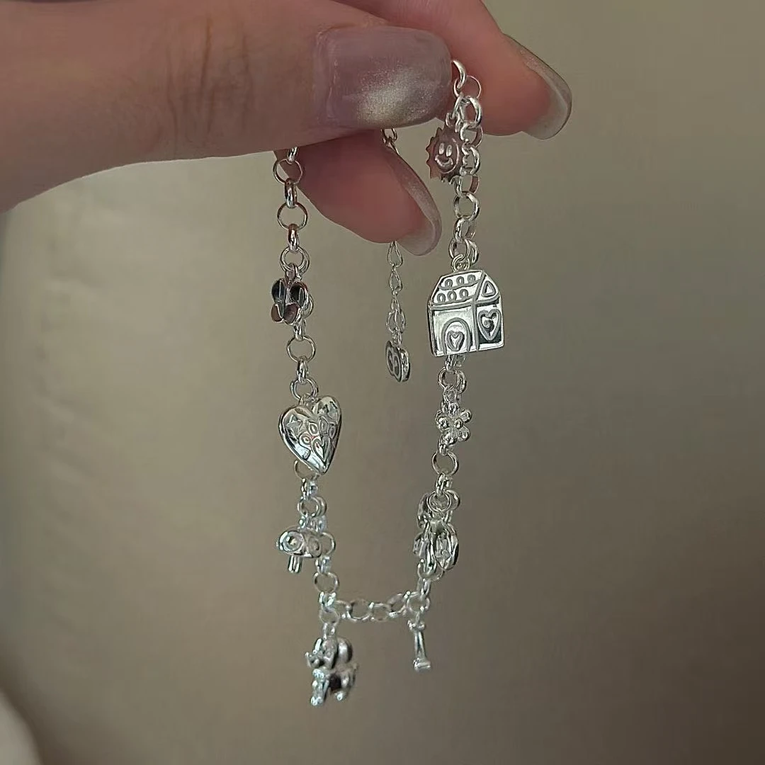 925银手链 日韩时尚百搭设计感可爱爱心小狗动物园银手链