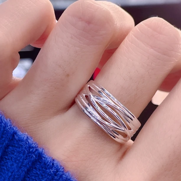 925银戒指 925银戒指 素白简约多层戒指