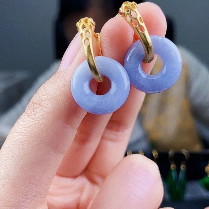 翡翠耳饰银S925镶嵌饰品