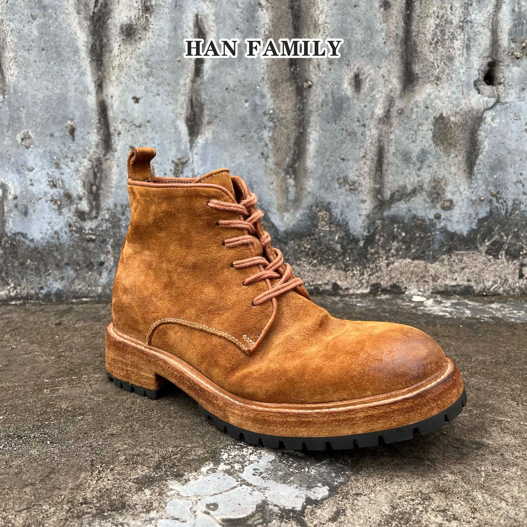 HAN FAMILY/大汉之家固特异高端马皮反绒大黄靴马丁靴户外工装靴