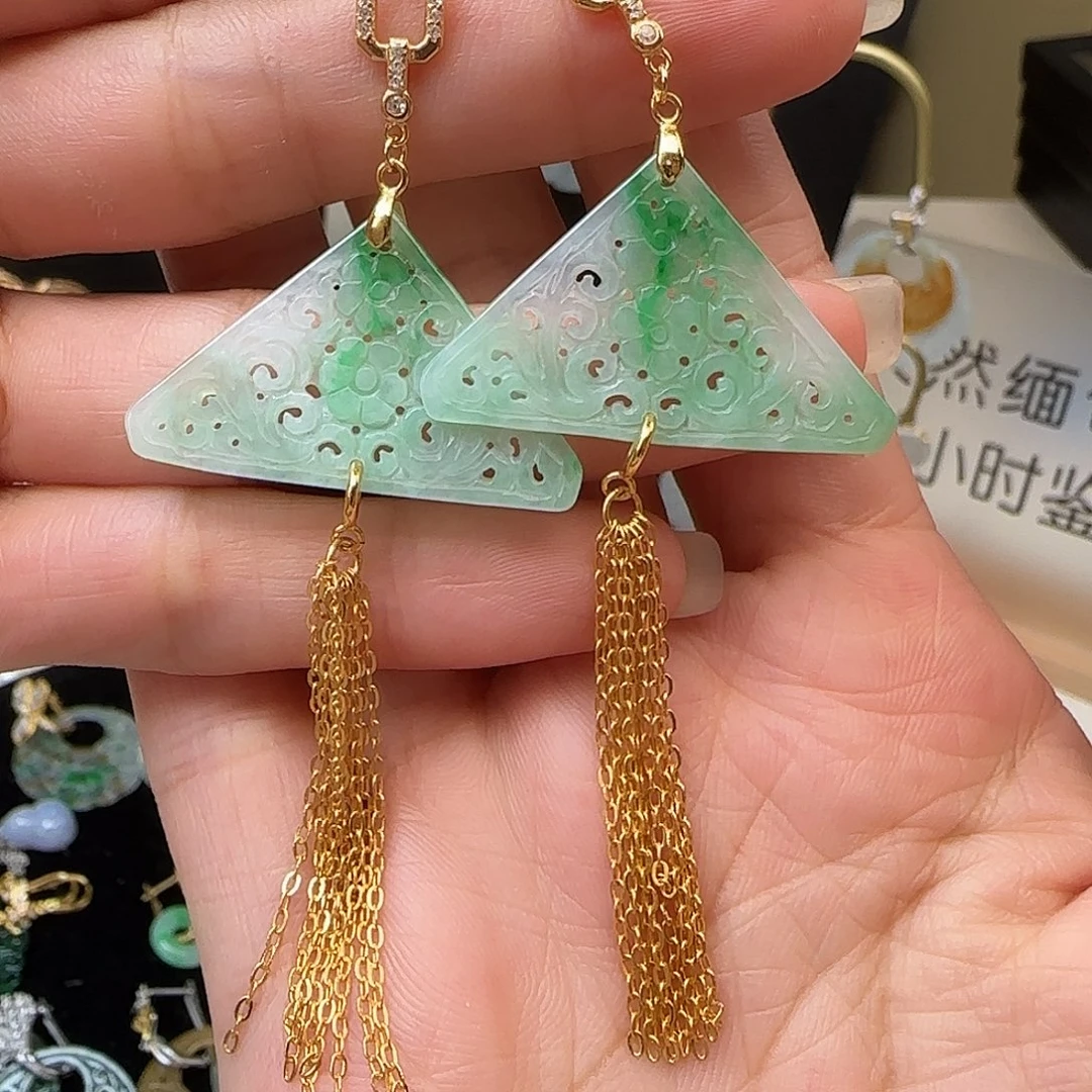 小***迷银S925镶嵌翡翠耳饰
