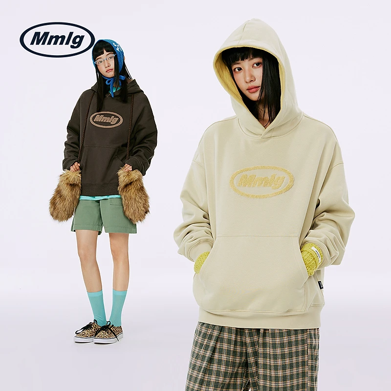 Mmlg2025秋冬新款摇粒绒加绒连帽卫衣经典毛巾绣logo情侣FQA072