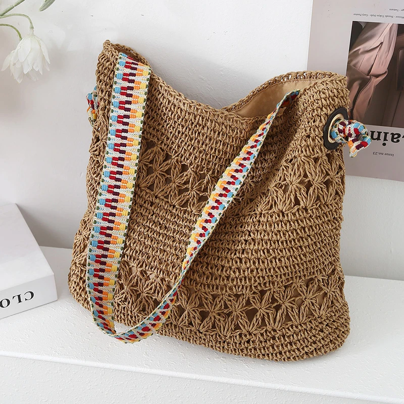 大容量斜挎草编包度假海边沙滩托特包夏复古民族风海边度假单肩包