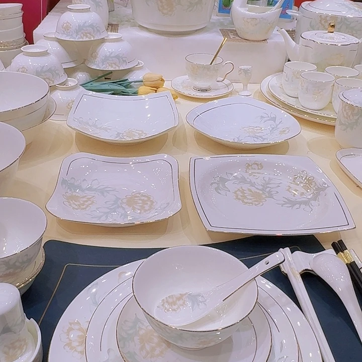 每***乐45%以上骨粉骨瓷描金清雅单买碗盘