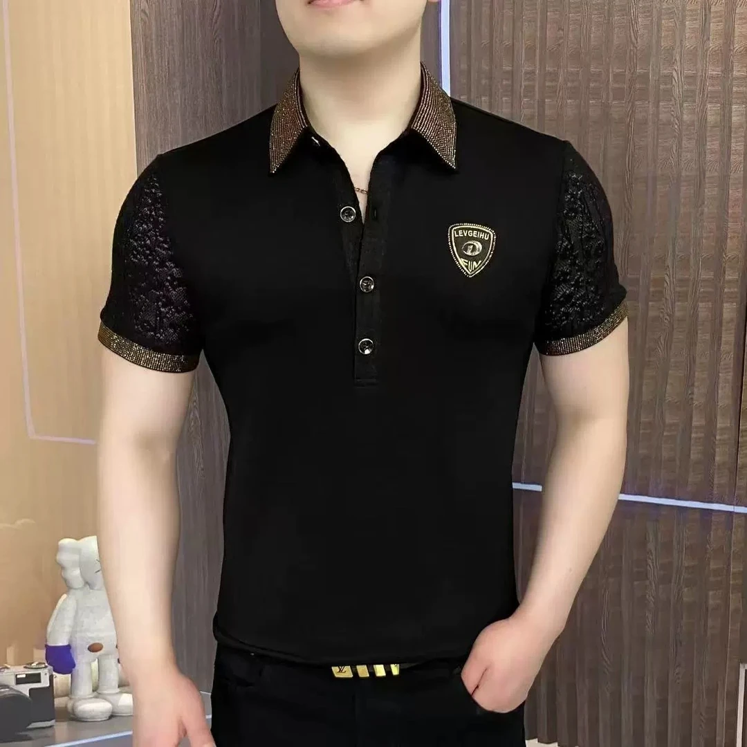 欧货短袖冰丝T恤男轻奢潮牌商务休闲翻领POLO衫痞帅高品质刺绣T恤