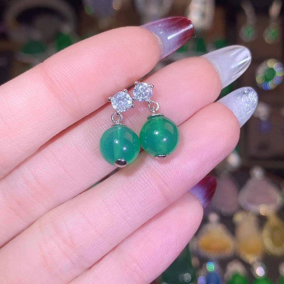 玛瑙/玉髓银S925镶嵌耳钉