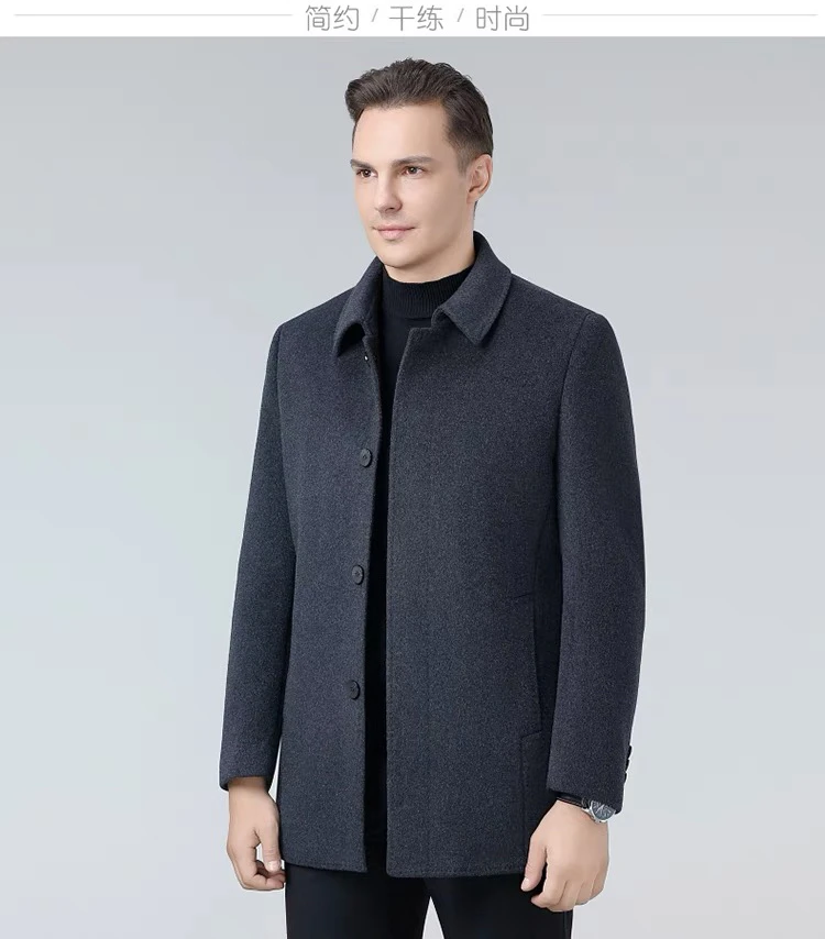 冬季双面羊绒大衣男士中年翻领加厚嘎嘎绒内胆冬装中长款毛呢外套
