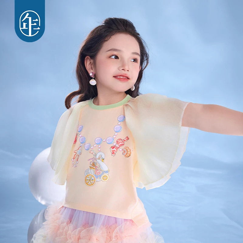 【天鹅舞会】年衣童装短袖T恤甜美中国风公主圆领套头打底衫上衣