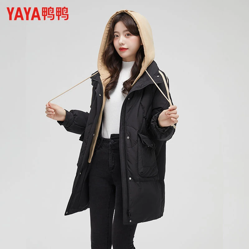 YAYA/鸭鸭90绒羽绒服中长款韩版保暖舒适假两件外套YE2B624995L