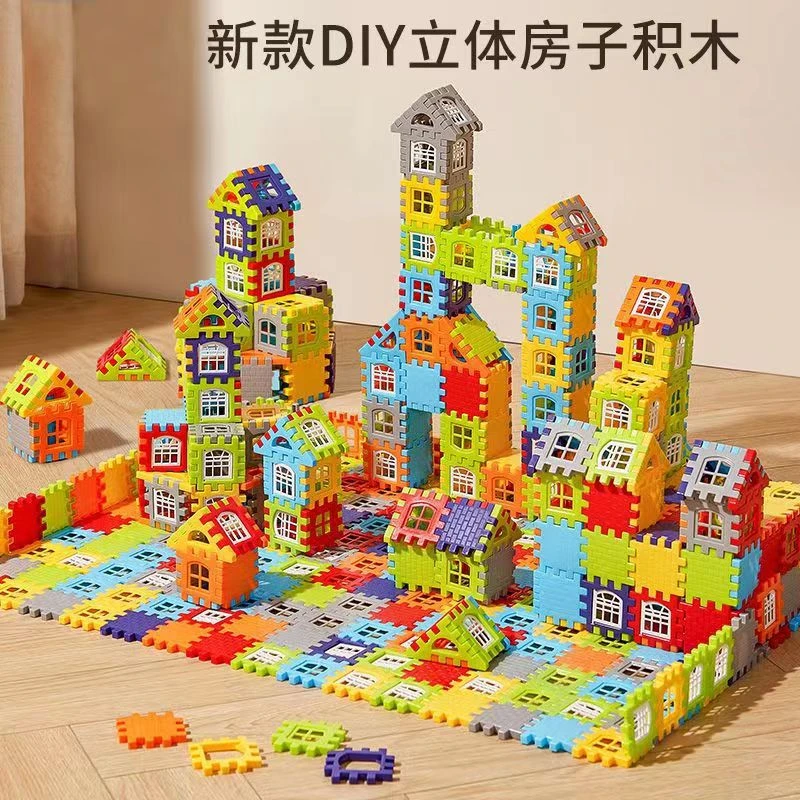 新款立体搭房子积木拼装益智玩具创意设计玩具女男孩方块礼物拼图