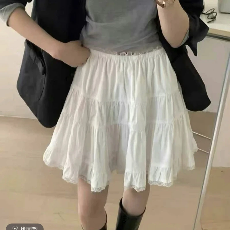 韩系2025夏季新款蕾丝白色蛋糕裙女高腰显瘦百搭A字半身裙蓬蓬裙