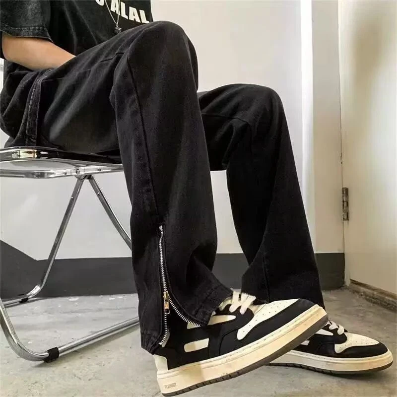 港风潮男夏季新款2024个性字母牛仔裤嘻哈ins潮高街潮流痞帅长裤