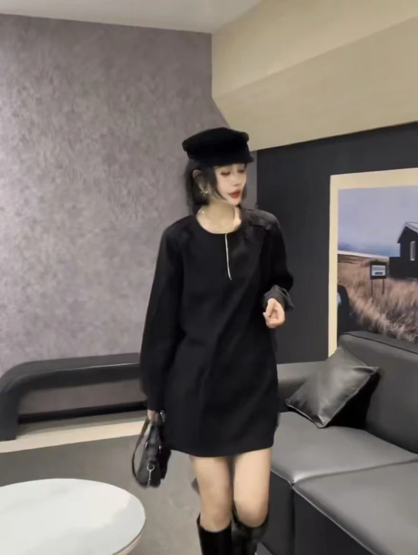 2025欧货气质洋气拼接简约纯色设计感百搭大衫显瘦设计上衣6167