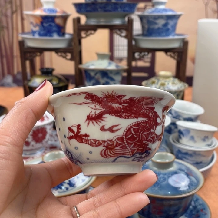 陶摆件鱼化龙压手杯