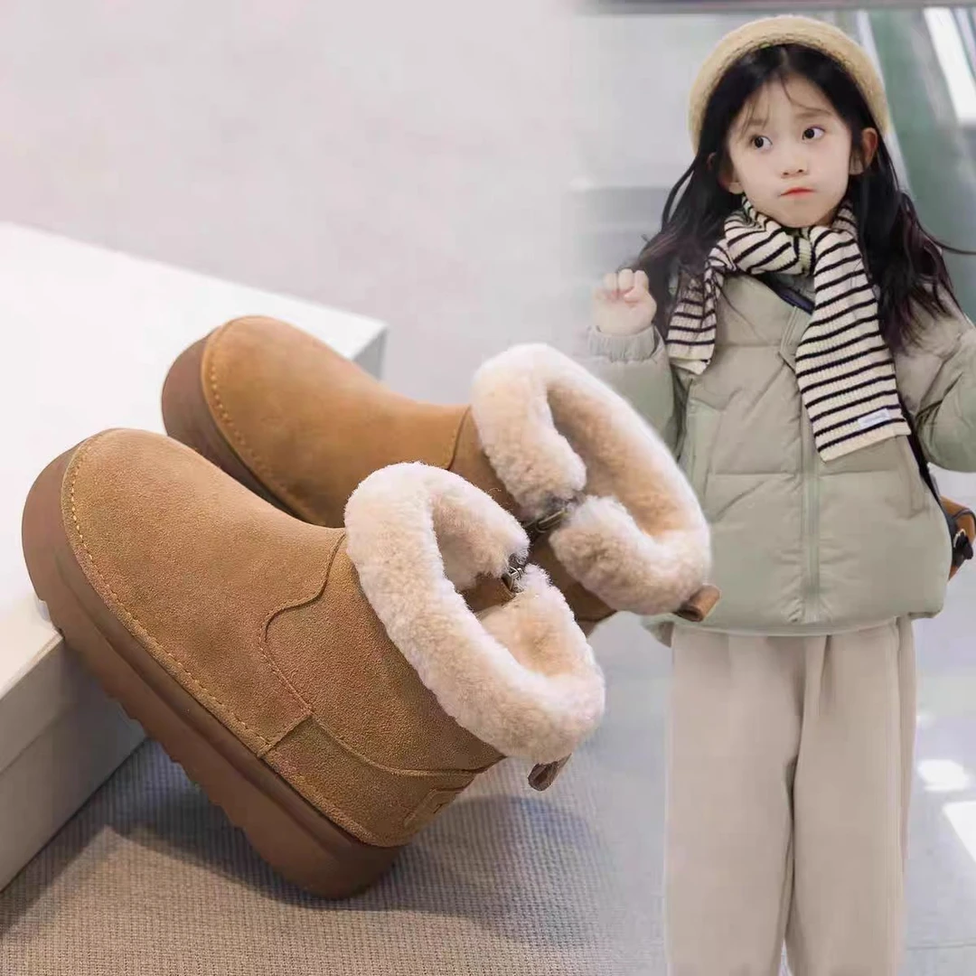 ABC 女童雪地靴冬季儿童2025新款棉鞋加绒加厚女宝洋气短靴子冬款