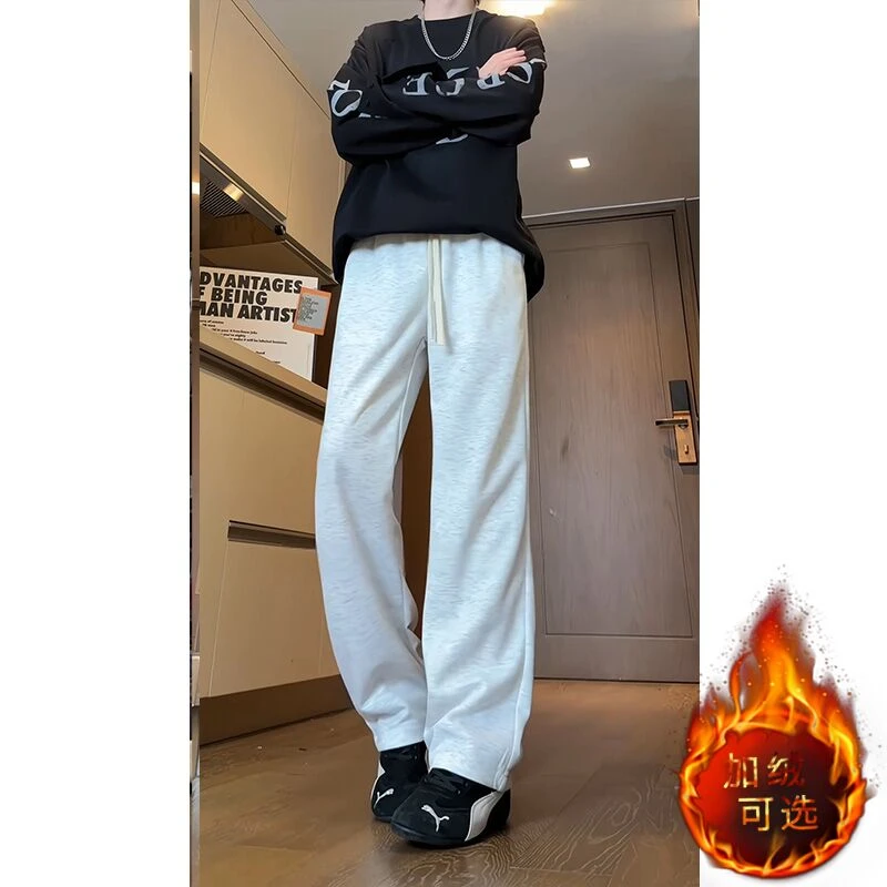 B-K-F青少年卫裤男女同款秋冬加绒新款潮流宽松百搭直筒休闲裤