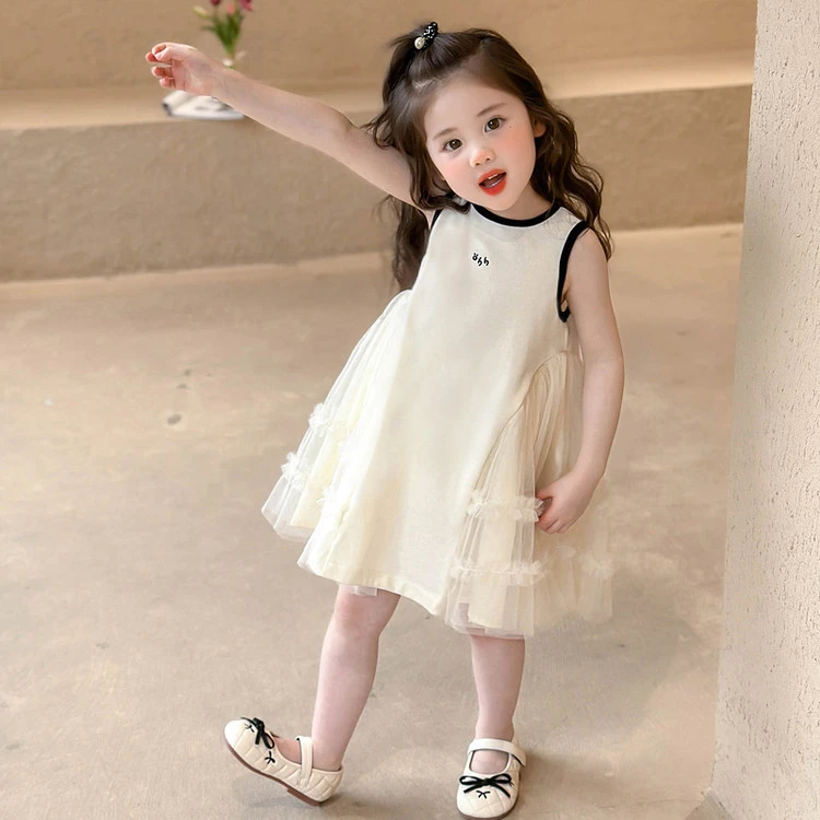 连衣裙休闲夏季纯色纯色女童中小童