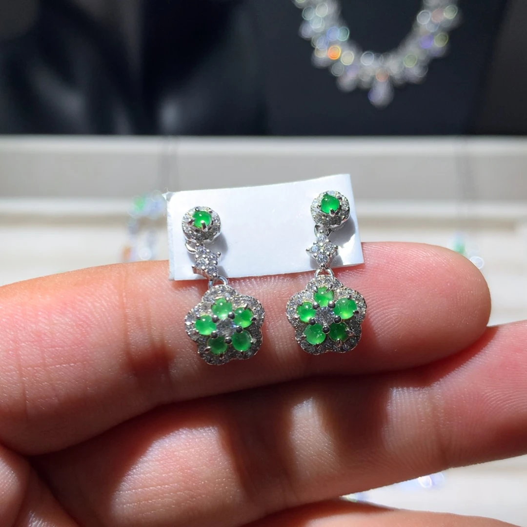 翡翠银S925镶嵌耳饰49