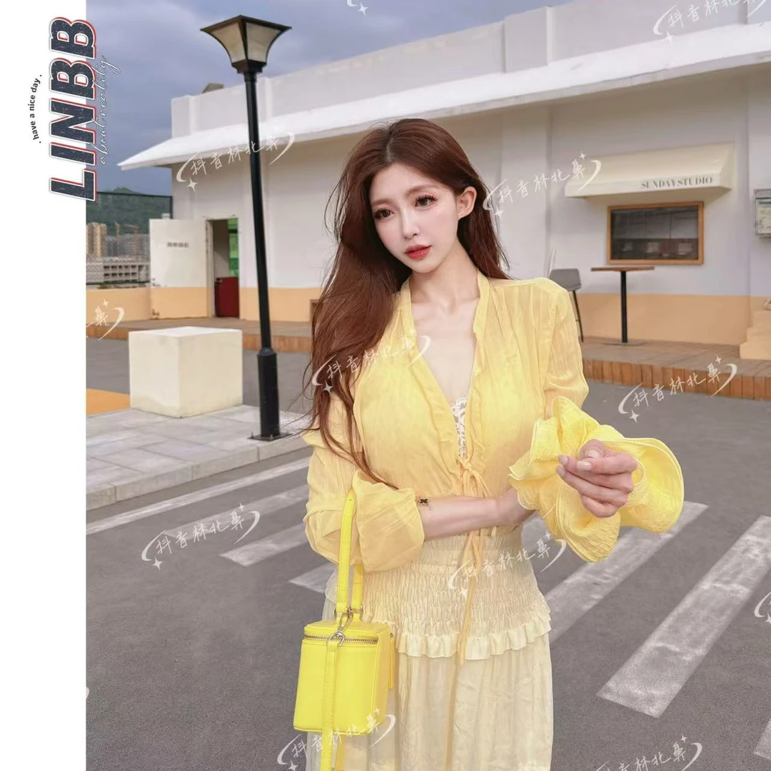 林北鼻-【恩雅】 韩单东大门雪纺定制压褶蕾丝衬衫