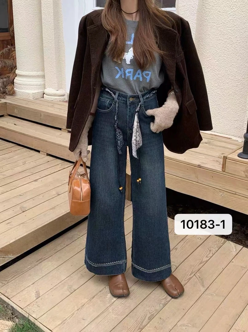 2025新款加绒加厚十分牛仔直筒裤（可调不退）