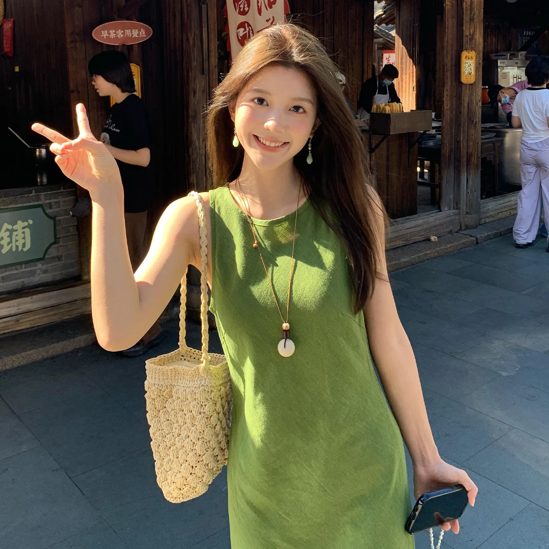 2025初夏新款连衣裙女高级感气质超好看修身高个子无袖背心裙3875
