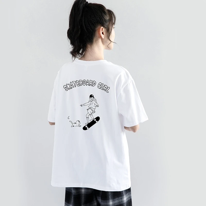 【纯棉】设计感夏季韩版T恤上衣女字母印花短袖女宽松日系bf