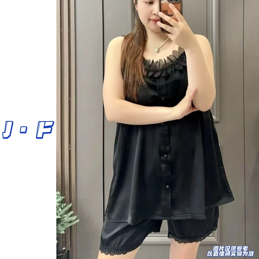 JF定制大码25173/25213丝丝滑滑纯色花边拼接240斤家居服套装