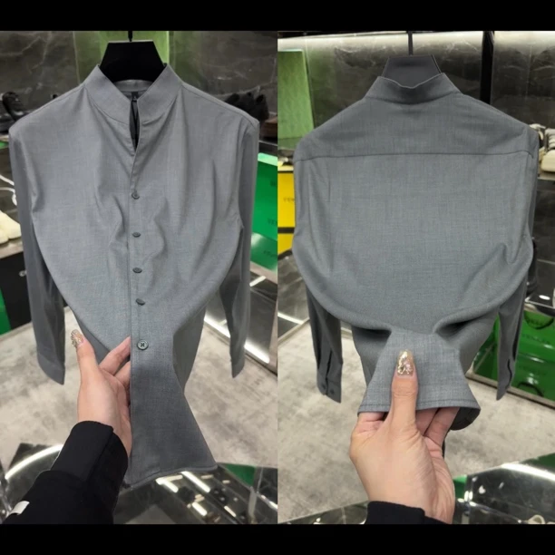 新款男士超薄小立领百搭修身衬衫6633