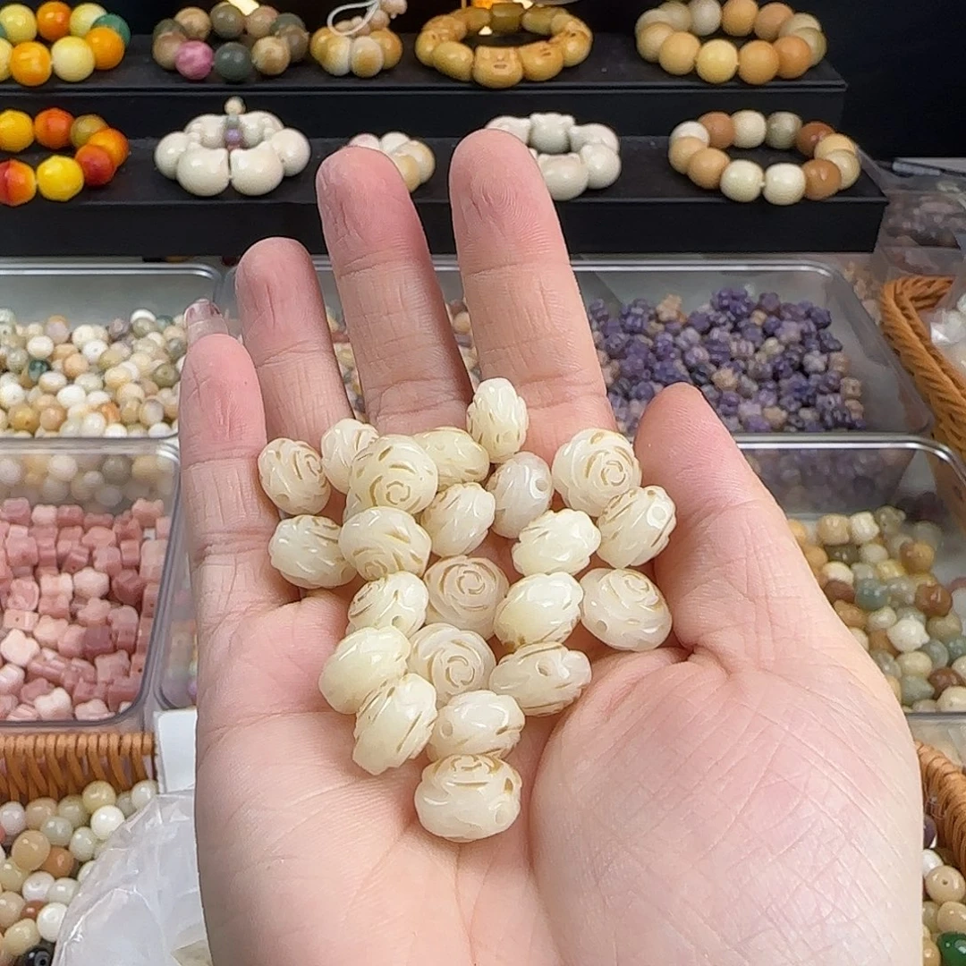 吊坠菩提根/象牙果卡12双面炭烤玫瑰23颗