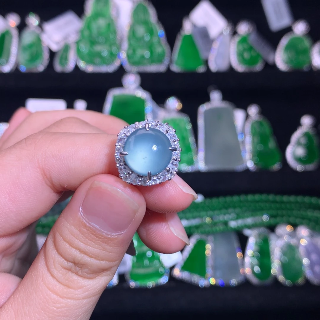 【闪购商品】银S925镶嵌戒指翡翠天然翡翠