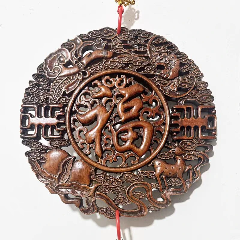 香樟木大福字挂件带流苏 尺寸：48*48*2cm  XT2000