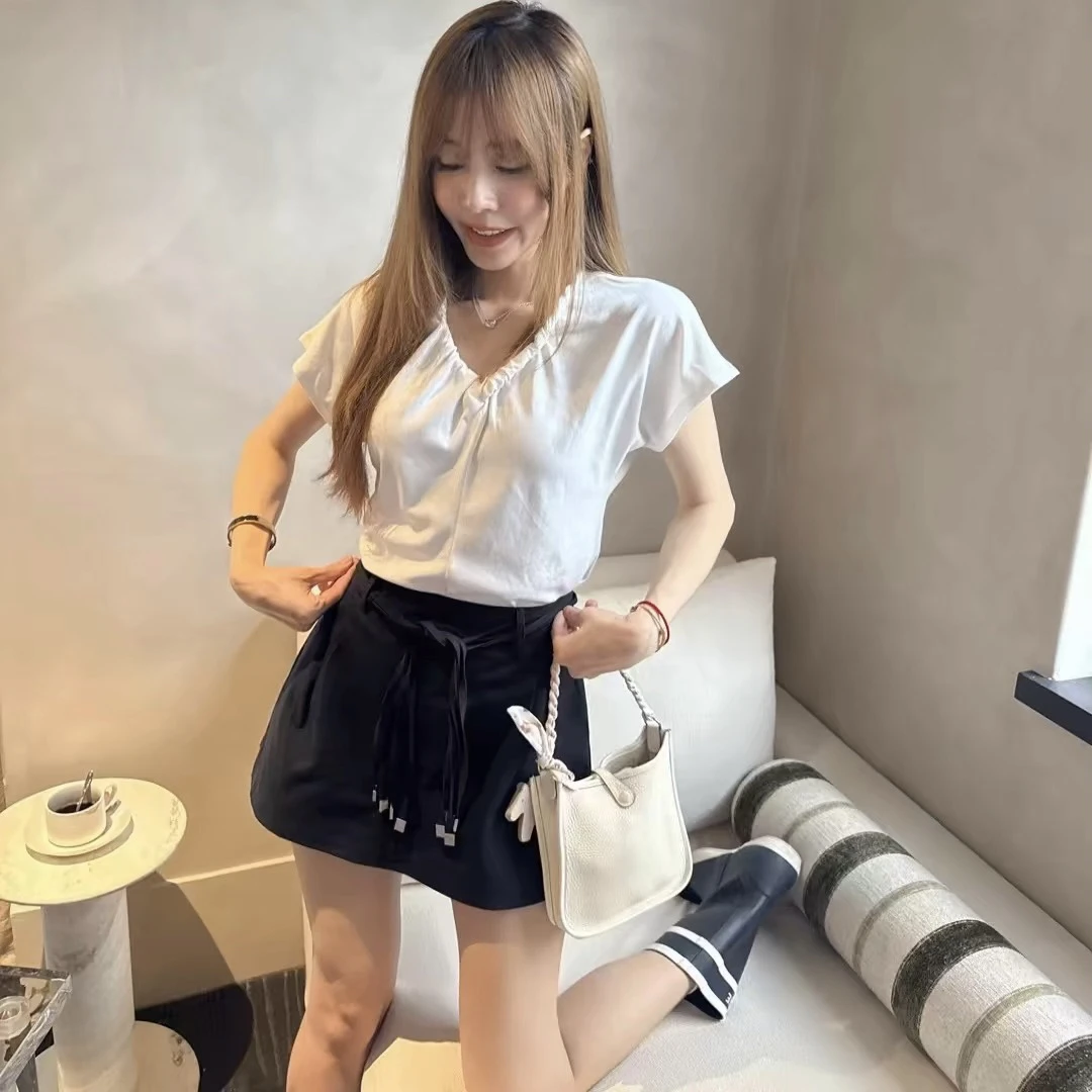 设计感小众独特别致重工V领T恤短袖百搭显瘦