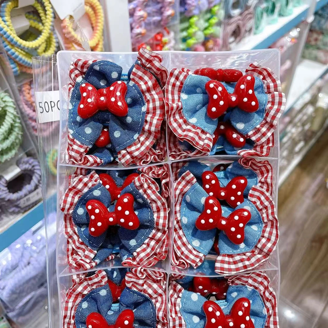 B-1841（满10米飞）hs 混1对2个牛仔波点蝴蝶结鸭嘴夹     发圈