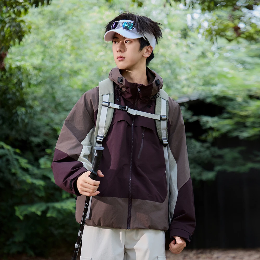 男士薄款连帽风衣外套拼接潮流登山爬山L8AW003X1396