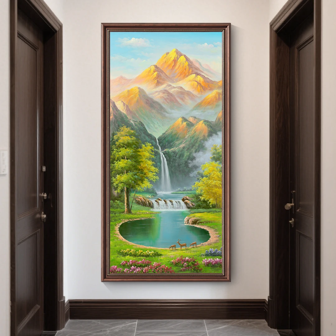 【聚宝福禄】美学玄关走廊装饰画入户复古山水画挂画日照金山壁画