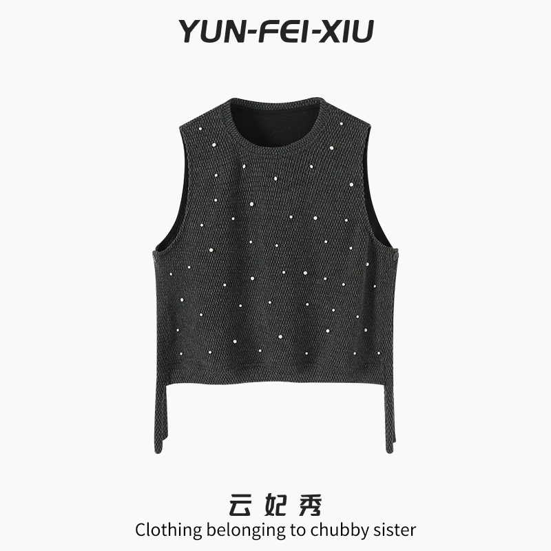 云妃秀大码女装背心圆领简约宽松休闲显瘦遮肉胖妹妹毛衣秋66012