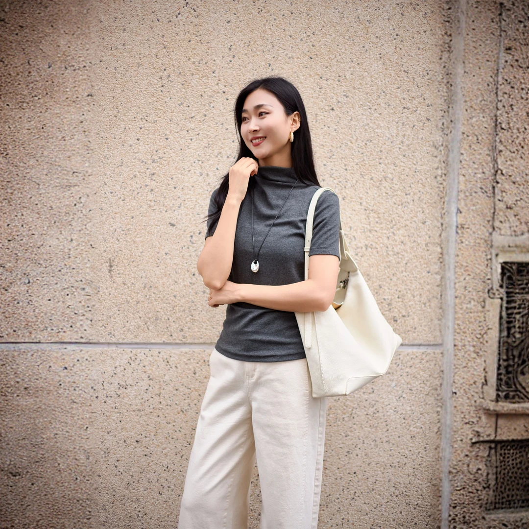 【贵姿】女新款简约百搭半高领秋冬长袖休闲绵羊毛针织打底衫2630