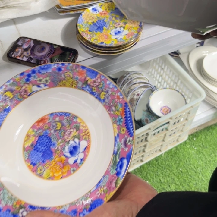 瓷片万花八寸深盘四个