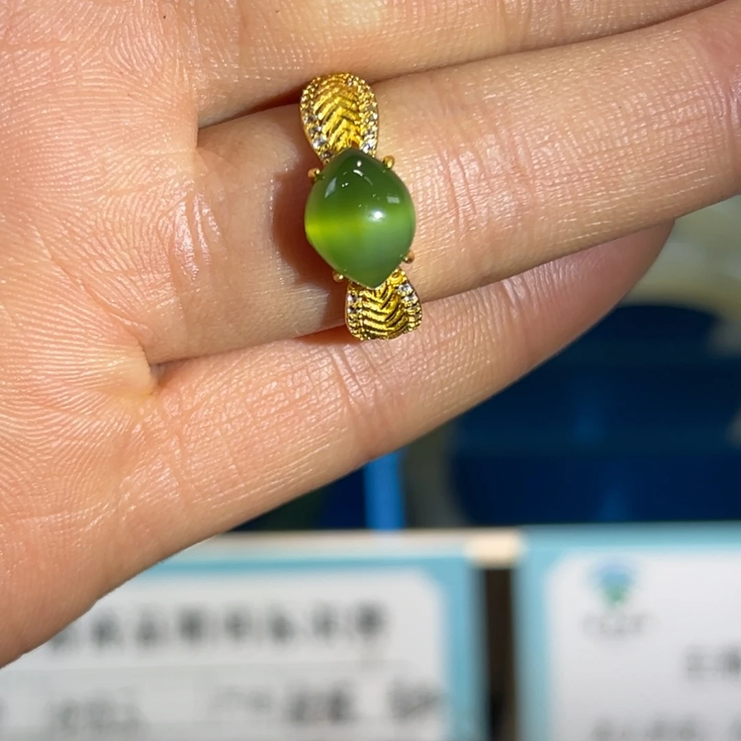 和田玉银S925镀金镶嵌戒指