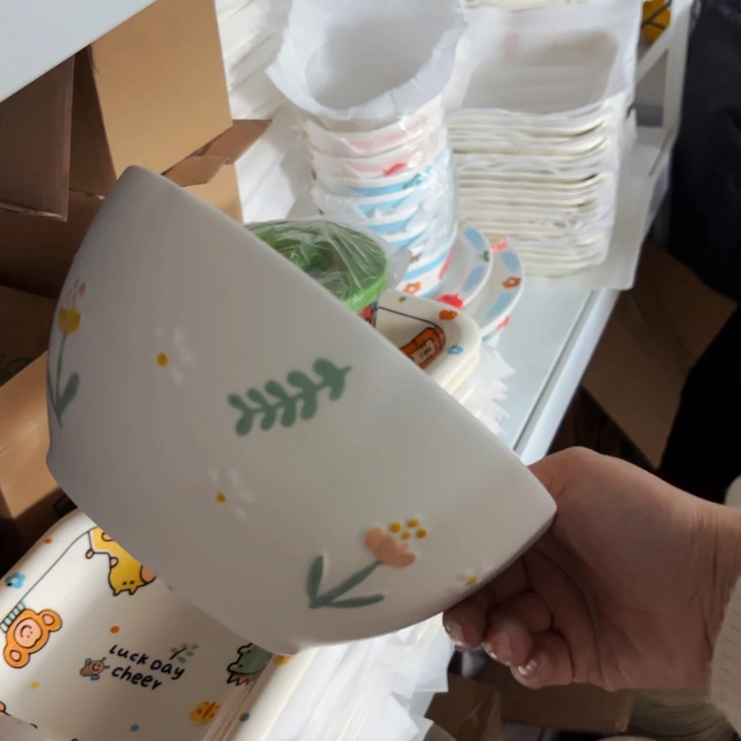 陶瓷小雏菊八寸汤饭碗微微瑕