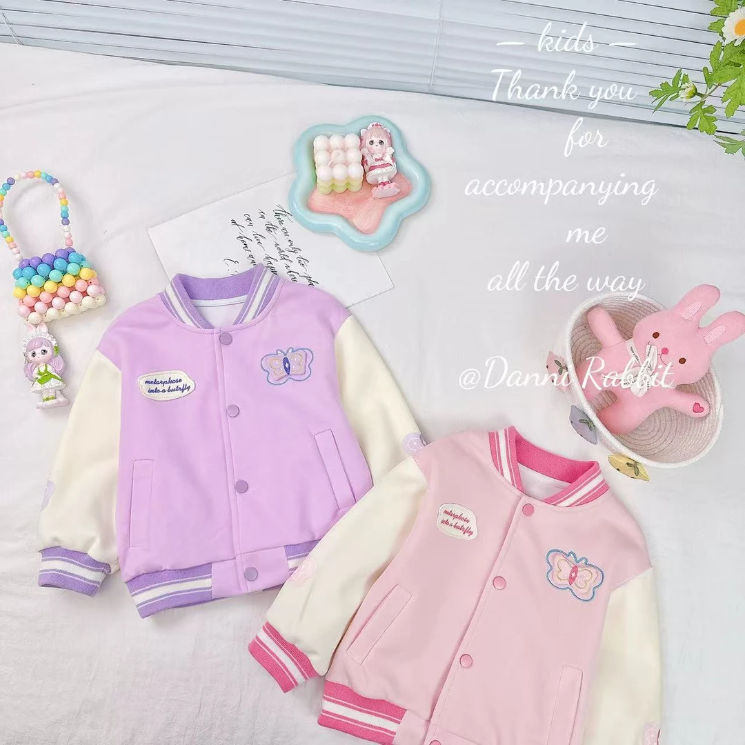 【Dannirabbit】*卡通蝴蝶+洋气拼色+儿童棒球服 D-W805