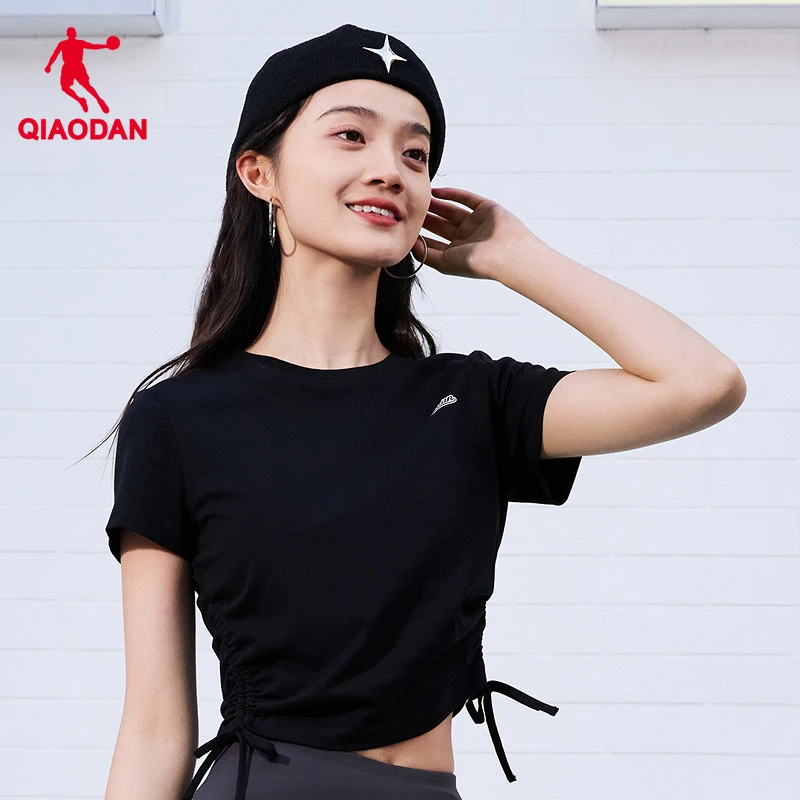 乔丹短袖T恤衫女2025夏季新款女士纯色透气收腰短款纯棉休闲百搭