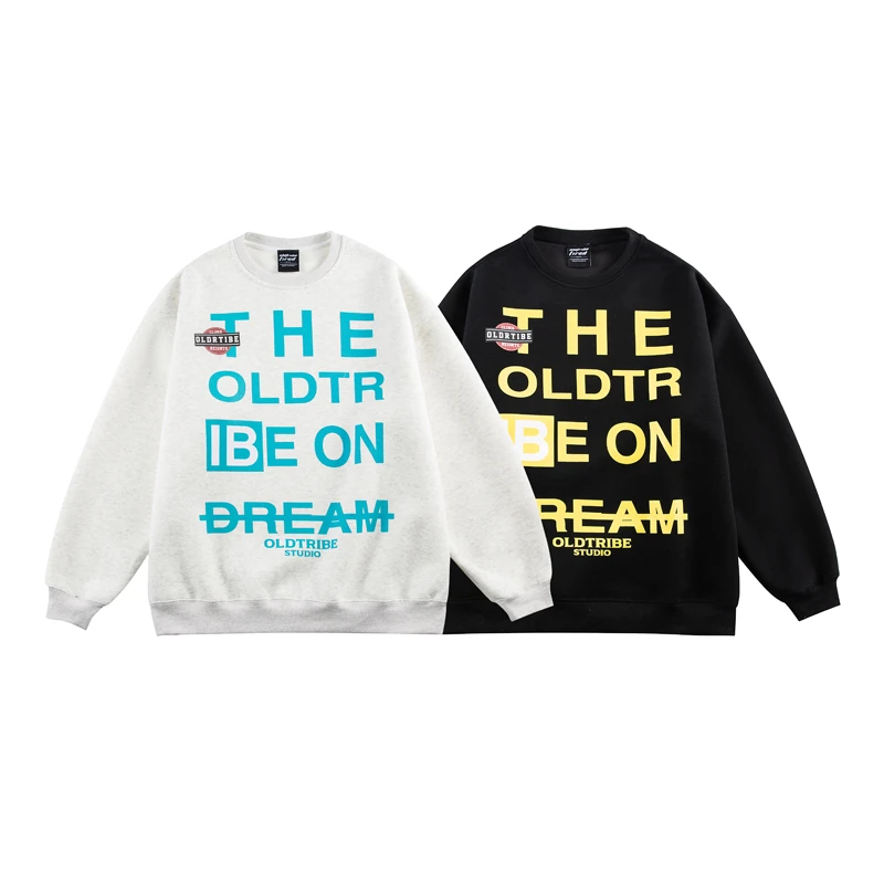 OLDTRIBE美式潮流街头字母印花圆领卫衣男春季休闲情侣宽松上衣