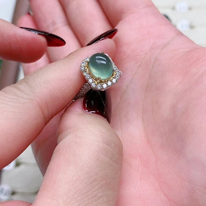 蛇纹石玉戒指银S925镶嵌