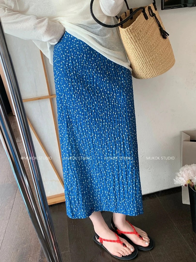 MUKOK hot summer~法式浪漫碎花半身裙女2025春夏百搭垂感中长裙